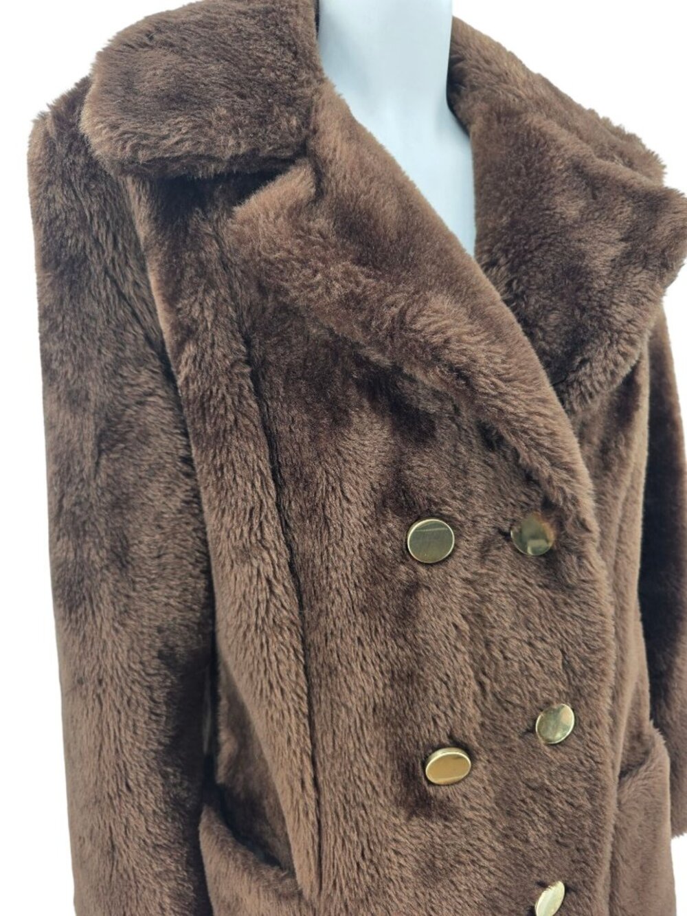 Vintage Sears Brown Faux Fur Double-Breasted Coat Women's Medium